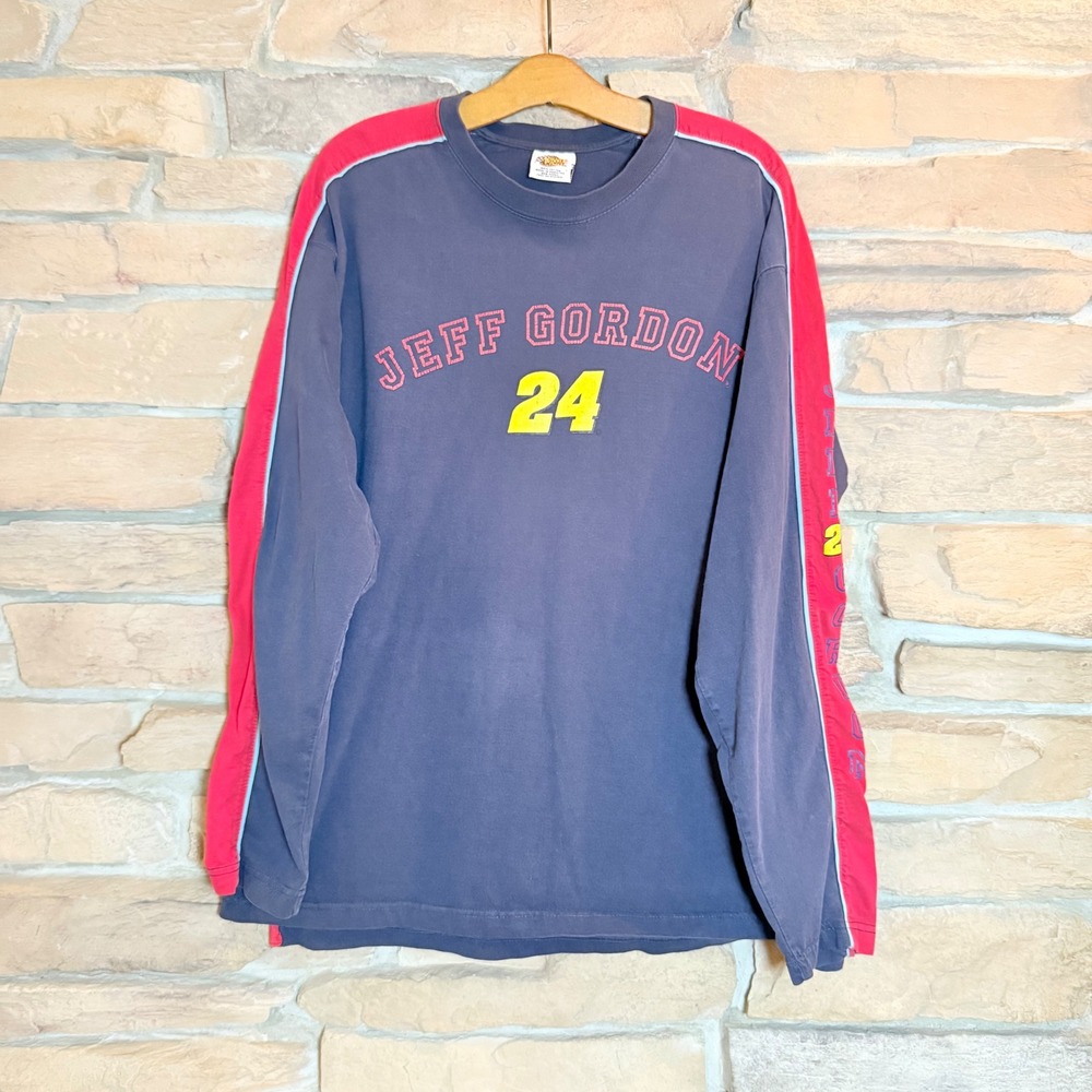 Jeff Gordon 24 NASCAR Racing Long Sleeve Shirt Men's Size L Blue Red